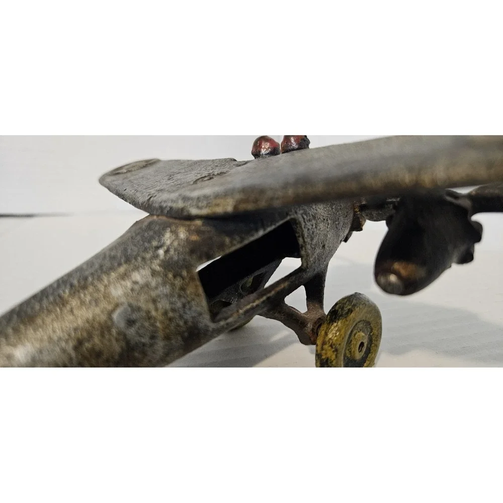 1930's 40's Vintage Toy Metal Cast Iron Propeller Plane Airplane Silver‎